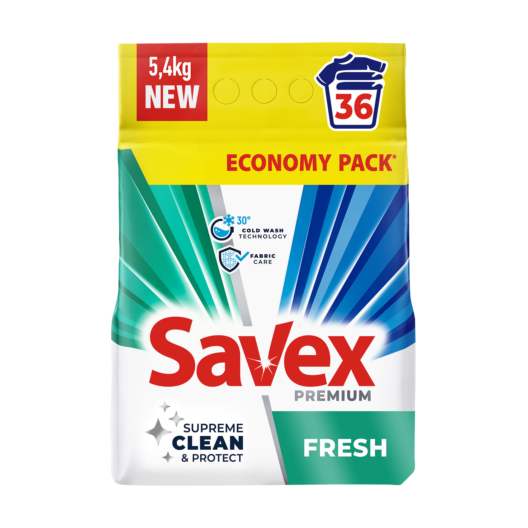 Уцінка! Пральний порошок Savex Premium Fresh, 36 циклів прання, 5.4 кг